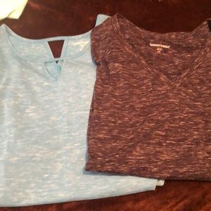 Two marbled colored short sleeve T-shirts